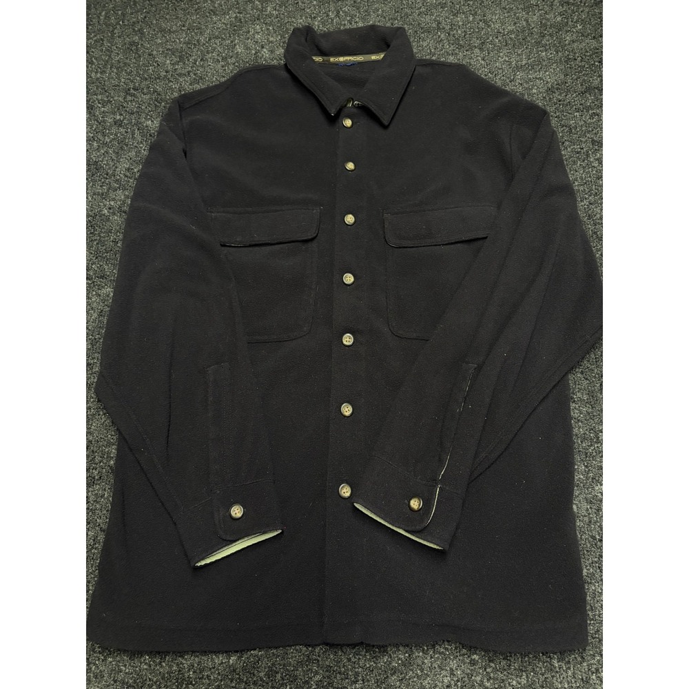 ExOfficio Mens Fleece Button Down Shirt Jacket Black Long‎ Sleeve Outdoor L